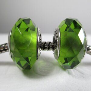 2 Pieces Fascinating Olive Green Pandora Murano Glass Charm Lucky Springtime NEW